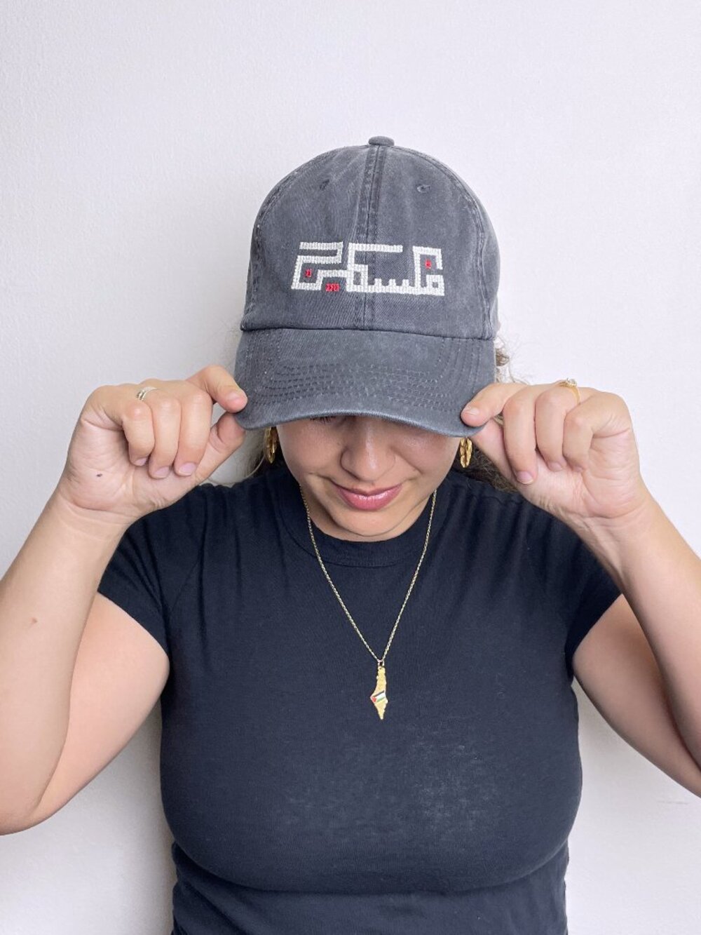 Gray Cotton Baseball Hat: "Palestine" in Arabic Embroidered